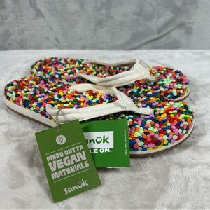 Sanuk Bubblecush Shoes Womens Size 6 White Multicolor Sandal Thong Flip Flop New